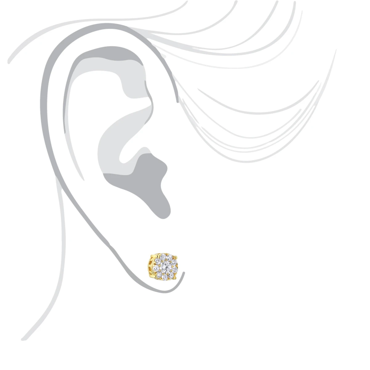 Round Cluster Diamond Earrings Studs 0.75ct 14K Yellow Gold 5 Round Cluster Diamond Earrings Studs 0.75ct 14K Yellow Gold - Image 5