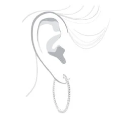 Round Diamond Hoop Earrings 0.6ct Inside Out 14K White Gold 1 3/4 Inches -Urban Jewels Shop round diamond hoop earrings 06ct inside out 14k gold 1 34 inches bod