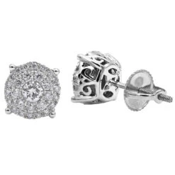Round Diamond Stud Earrings 14K Rose Gold 0.76ct Pave Cluster Design -Urban Jewels Shop round diamond stud earrings 14k gold 076ct pave cluster design wh
