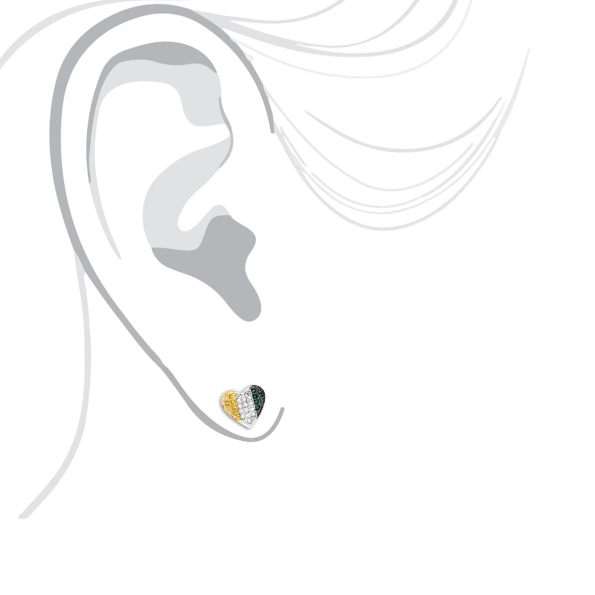 Silver White Blue Yellow Diamond Heart Earrings .35ct 3 Silver White Blue Yellow Diamond Heart Earrings .35ct - Image 3