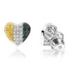 Silver White Blue Yellow Diamond Heart Earrings .35ct