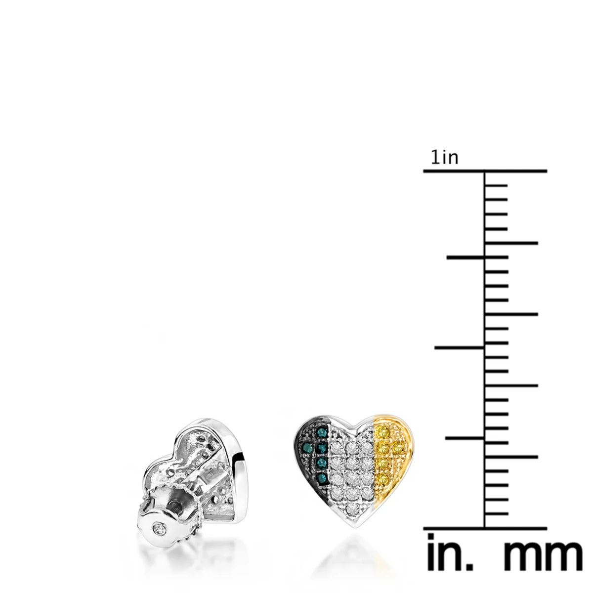 Silver White Blue Yellow Diamond Heart Earrings .35ct 4 Silver White Blue Yellow Diamond Heart Earrings .35ct - Image 4