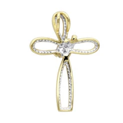 Small 14K Yellow Gold Diamond Cross Pendant For Women Fancy Bow Design 0.36ct -Urban Jewels Shop small 14k gold diamond cross pendant for women fancy bow design 036ct backye