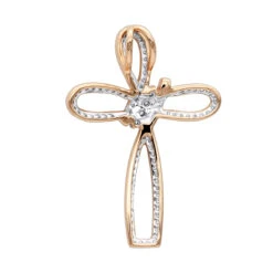Small 14K Yellow Gold Diamond Cross Pendant For Women Fancy Bow Design 0.36ct -Urban Jewels Shop small 14k gold diamond cross pendant for women fancy bow design 036ct ro 1