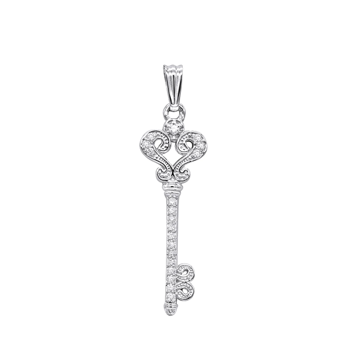 Small 14K White Gold Diamond Key Pendant 0.20ct 1 Small 14K White Gold Diamond Key Pendant 0.20ct