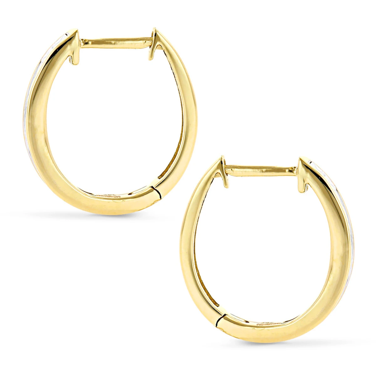 Small 14K Yellow Gold Princess Cut Diamond Hoop Earrings 0.6ct Luxurman Huggies 4 Small 14K Yellow Gold Princess Cut Diamond Hoop Earrings 0.6ct Luxurman Huggies - Image 4