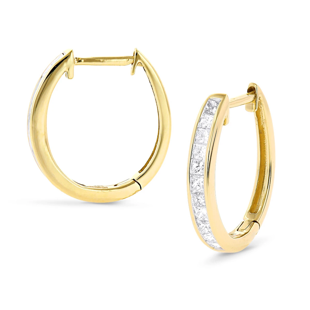 Small 14K Yellow Gold Princess Cut Diamond Hoop Earrings 0.6ct Luxurman Huggies 1 Small 14K Yellow Gold Princess Cut Diamond Hoop Earrings 0.6ct Luxurman Huggies