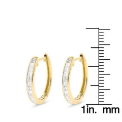 Small 14K Yellow Gold Princess Cut Diamond Hoop Earrings 0.6ct Luxurman Huggies 11 Small 14K Yellow Gold Princess Cut Diamond Hoop Earrings 0.6ct Luxurman Huggies -Urban Jewels Shop small 14k gold princess cut diamond hoop earrings 06ct luxurman huggies ruler
