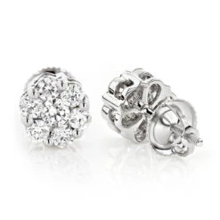 Small Diamond Cluster Earrings Studs 0.25ct 14K White Gold