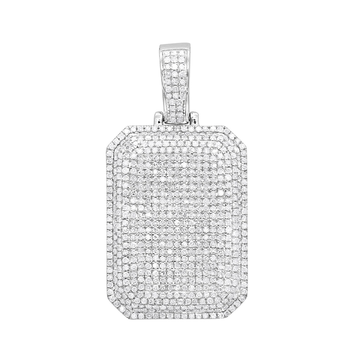 Small Diamond Dog Tag Pendant 1.75ct Fully Iced Out 10K White Gold By Luxurman 1 Small Diamond Dog Tag Pendant 1.75ct Fully Iced Out 10K White Gold By Luxurman