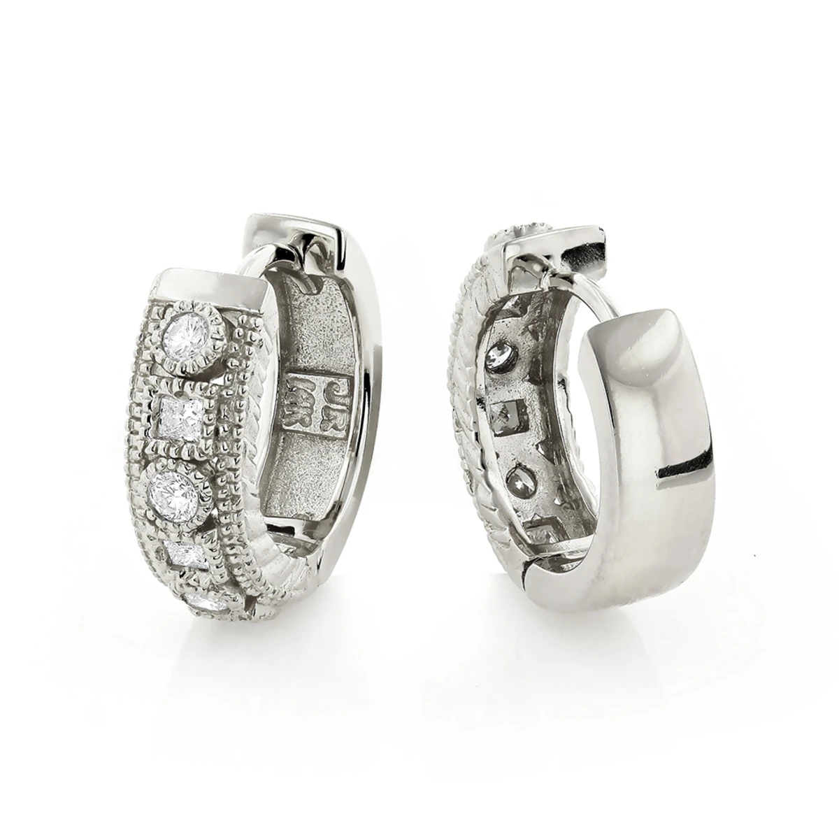 Small Diamond Hoop Earrings 1/2ct 14K Yellow Gold Huggies 2 Small Diamond Hoop Earrings 1/2ct 14K Yellow Gold Huggies - Image 2