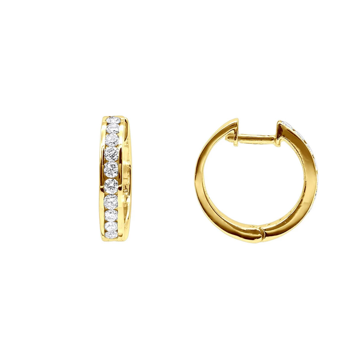 Small Diamond Hoop Earrings For Men And Women 1/2ct Huggies 14K Yellow Gold 15mm 1 Small Diamond Hoop Earrings For Men And Women 1/2ct Huggies 14K Yellow Gold 15mm