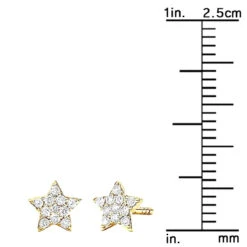 Small Diamond Star Earrings Studs 14K Yellow Gold 0.1ct -Urban Jewels Shop small diamond star earrings studs 14k gold 01ct 000889 ruler yellow