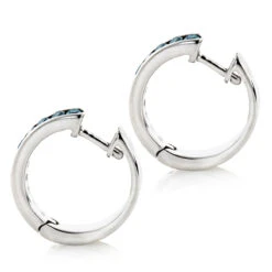 Small Hoop Blue Diamond Earrings 0.55ct 14K White Gold Huggies -Urban Jewels Shop small hoop blue diamond earrings 055ct 14k gold huggies backwh