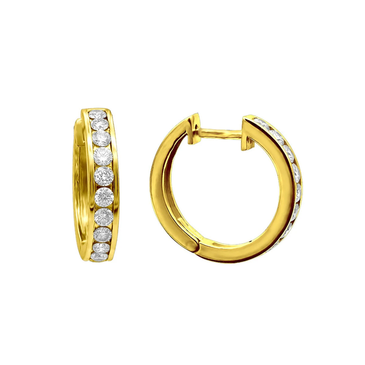 Small Hoops: 14K White Gold Diamond Hoop Earrings 1/2in 0.91ct 2 Small Hoops: 14K White Gold Diamond Hoop Earrings 1/2in 0.91ct - Image 2