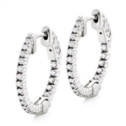 3/4in Small Hoops 14K White Gold Diamond Hoop Earrings Inside Out 1/2ct