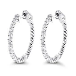 Small Hoops 14K White Gold Diamond Hoop Earrings Inside Out 0.74ct