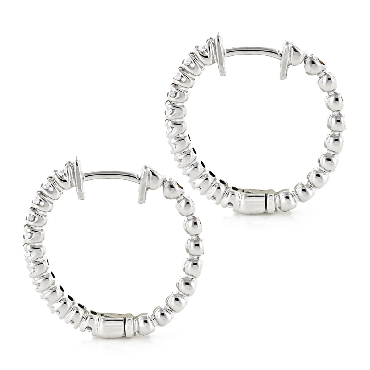 Small Hoops 14K White Gold Round Diamond Hoop Earrings 0.53 5 Small Hoops 14K White Gold Round Diamond Hoop Earrings 0.53 - Image 5