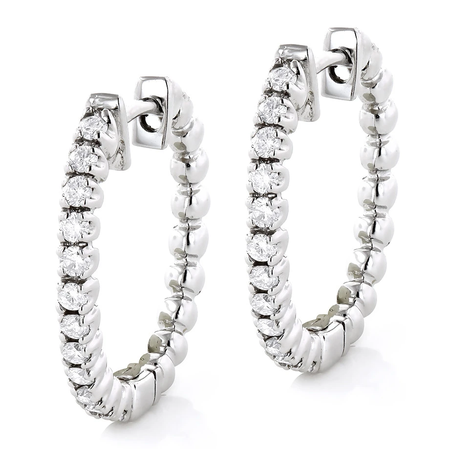 Small Hoops 14K White Gold Round Diamond Hoop Earrings 0.53 2 Small Hoops 14K White Gold Round Diamond Hoop Earrings 0.53 - Image 2