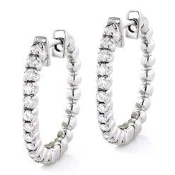 Small Hoops 14K White Gold Round Diamond Hoop Earrings 0.53