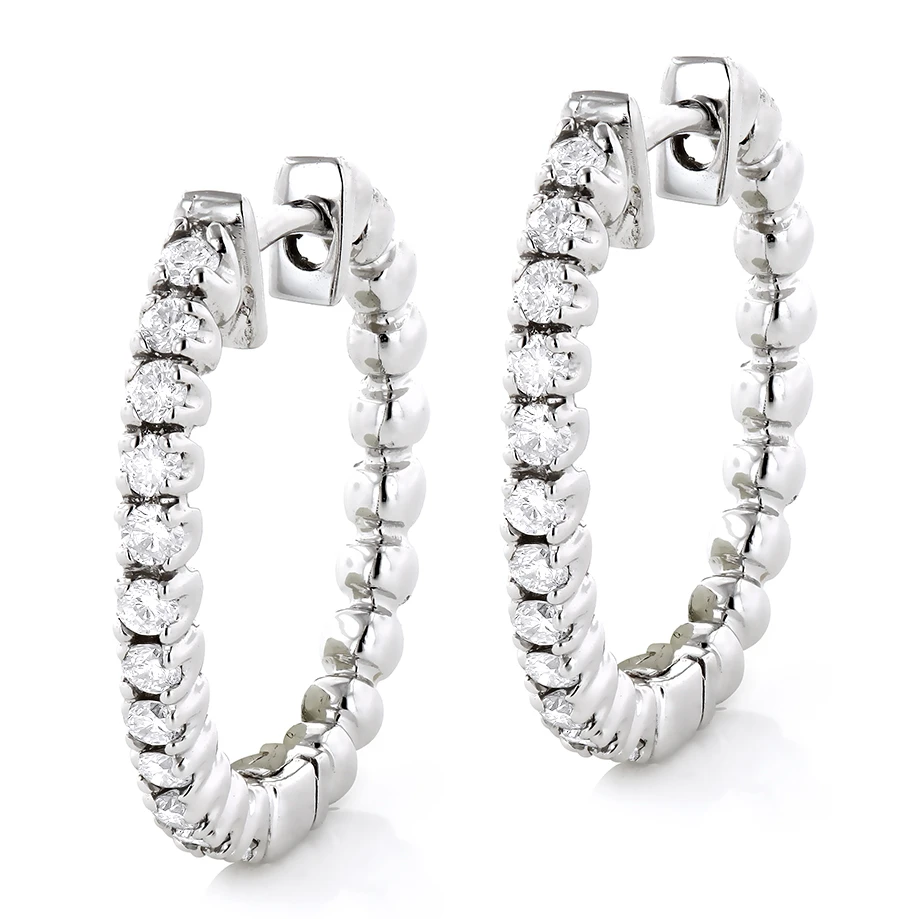 Small Hoops 14K White Gold Round Diamond Hoop Earrings 0.53 1 Small Hoops 14K White Gold Round Diamond Hoop Earrings 0.53