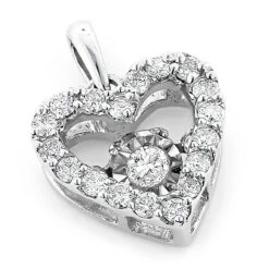 Small Ladies Diamond Heart Necklace 0.36ct Dancing Diamond Pendant
