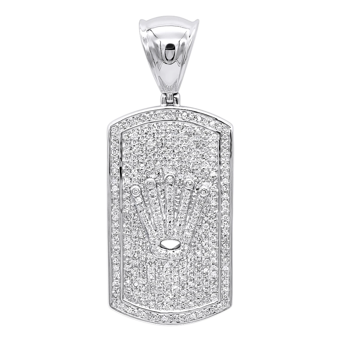 10K White Gold Diamond Dog Tag Pendant With Crown 1ct 1 10K White Gold Diamond Dog Tag Pendant With Crown 1ct