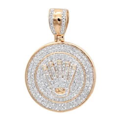 10K Yellow Gold Real Diamond Crown Pendant For Men Iced Out Round Medallion -Urban Jewels Shop solid 10k gold real diamond crown pendant for men iced out round medallion ro