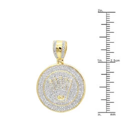 10K Yellow Gold Real Diamond Crown Pendant For Men Iced Out Round Medallion -Urban Jewels Shop solid 10k gold real diamond crown pendant for men iced out round medallion rulerye