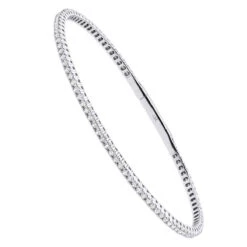 Solid 14K White Gold 1.26 Carat Diamonds Tennis Bracelet For Women Bangle Design