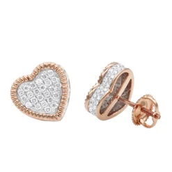 Large Solid 14K Yellow Gold Heart Diamond Stud Earrings For Women 0.75ct By Luxurman -Urban Jewels Shop solid 14k gold heart diamond stud earrings for women 075ct by luxurman ro