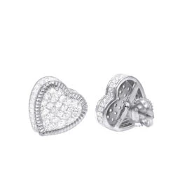 Solid 14K White Gold Large Heart Diamond Stud Earrings For Women 1ct By Luxurman