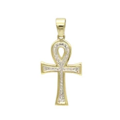 14K Yellow Gold Mini Diamond Egyptian Ankh Cross Pendant For Women 0.2ct -Urban Jewels Shop solid 14k gold mini diamond egyptian ankh cross pendant for women 02ct backye