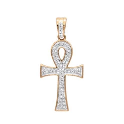 14K Yellow Gold Mini Diamond Egyptian Ankh Cross Pendant For Women 0.2ct -Urban Jewels Shop solid 14k gold mini diamond egyptian ankh cross pendant for women 02ct ro