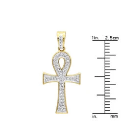 14K Yellow Gold Mini Diamond Egyptian Ankh Cross Pendant For Women 0.2ct -Urban Jewels Shop solid 14k gold mini diamond egyptian ankh cross pendant for women 02ct rulerye