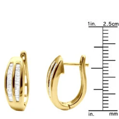 Solid 10K Yellow Gold Baguette Diamond Earrings Hoops 1/2ct -Urban Jewels Shop solid gold baguette diamond earrings hoops 13ct p 7231 ruler yellow