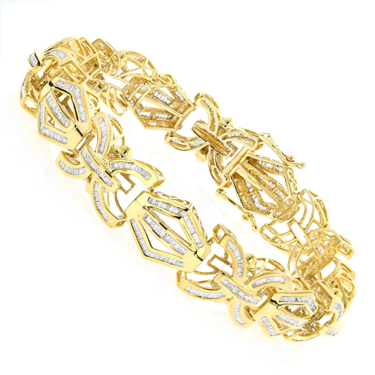 Modern Solid 10K Yellow Gold Men's Baguette Diamonds Bracelet 7.95ct 1 Modern Solid 10K Yellow Gold Men's Baguette Diamonds Bracelet 7.95ct