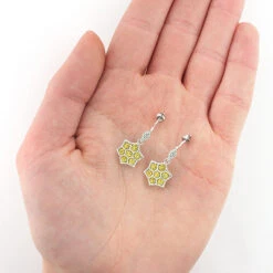 Star Dangle Earrings With White And Yellow Diamonds 0.80ct 14K Yellow Gold -Urban Jewels Shop star dangle earrings with white and yellow diamonds 080ct 14k 3