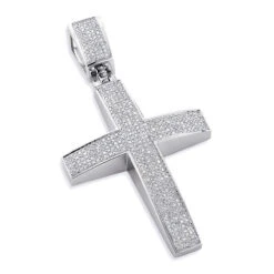 Large Sterling Silver Diamond Cross Pendant For Men 1.75ct