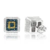 Square Sterling Silver Diamond Earrings Studs 0.35ct Yellow Blue Diamonds