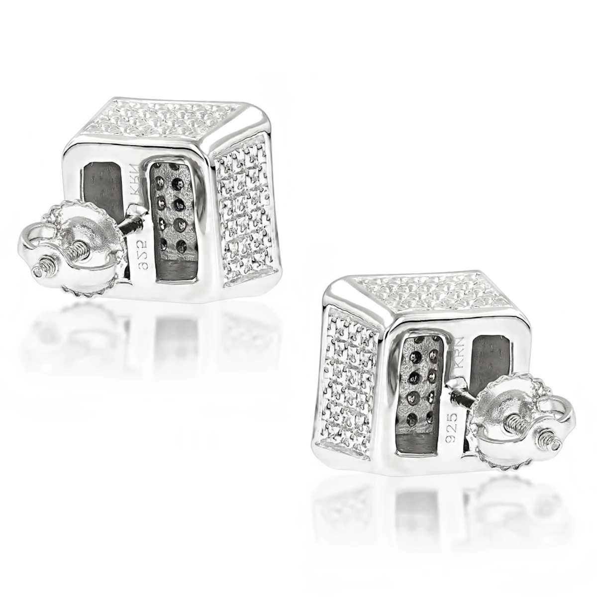 Square Sterling Silver Diamond Earrings Studs 0.35ct Yellow Blue Diamonds 2 Square Sterling Silver Diamond Earrings Studs 0.35ct Yellow Blue Diamonds - Image 2