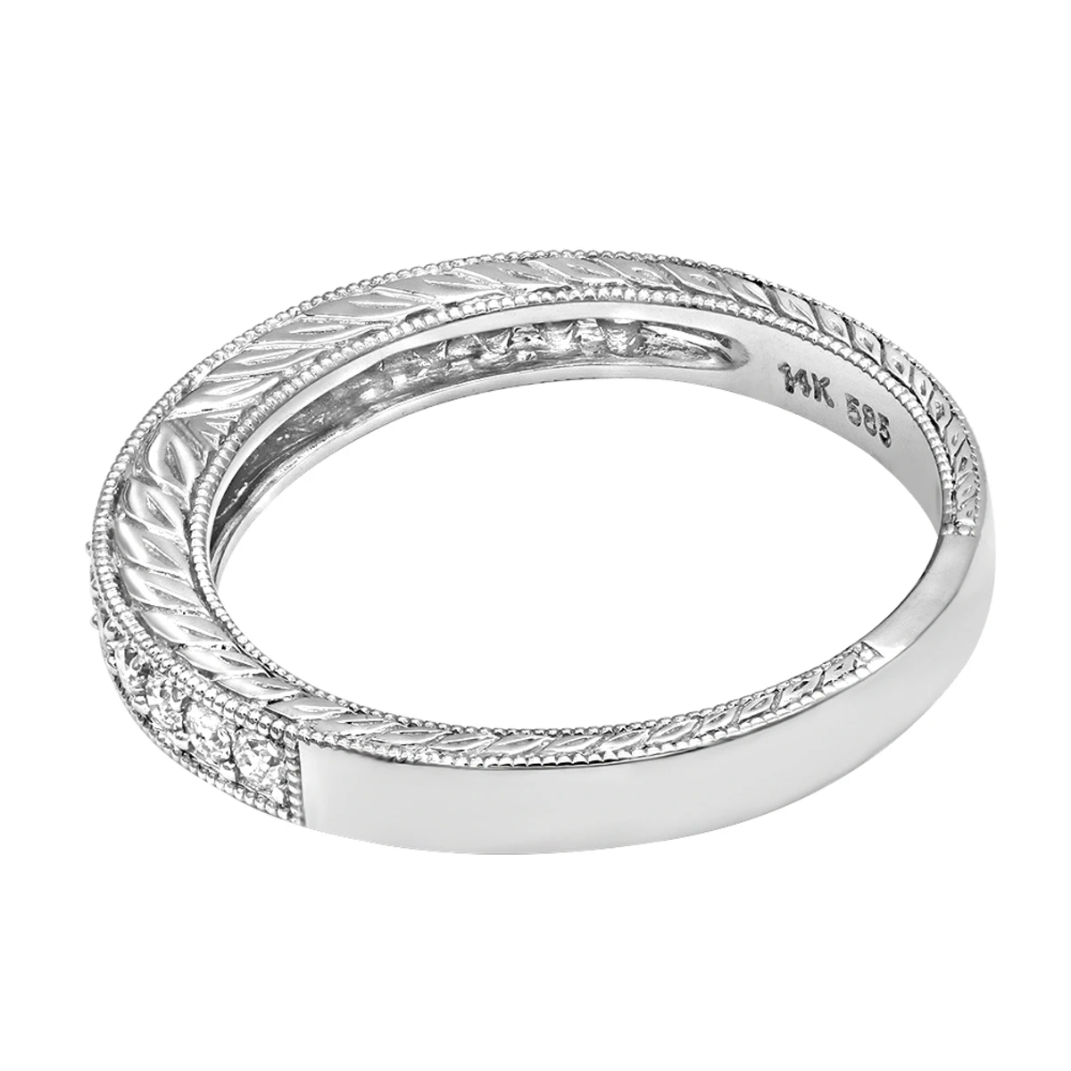 Thin 14K White Gold Diamond Wedding Band For Women Vintage Filigree Look 1/2ct 6 Thin 14K White Gold Diamond Wedding Band For Women Vintage Filigree Look 1/2ct - Image 6