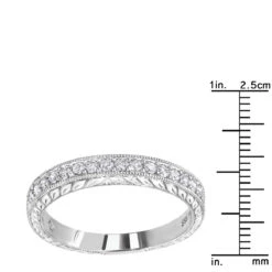 Thin 14K White Gold Diamond Wedding Band For Women Vintage Filigree Look 1/2ct 15 Thin 14K White Gold Diamond Wedding Band For Women Vintage Filigree Look 1/2ct -Urban Jewels Shop thin 14k gold diamond wedding band for women vintage filigree look 12ct rulerwh