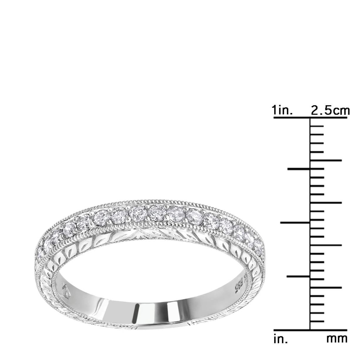 Thin 14K White Gold Diamond Wedding Band For Women Vintage Filigree Look 1/2ct 8 Thin 14K White Gold Diamond Wedding Band For Women Vintage Filigree Look 1/2ct - Image 8