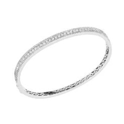 14K White Gold Thin Diamond Bangle Bracelet For Women 2.5 Carat