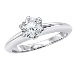 Tiffany Style Round Diamond Solitaire Engagement Ring 18K White Gold 0.75ct