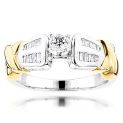 Affordable Two Tone 14K White/yellow Gold Diamond Engagement Ring 0.78ct