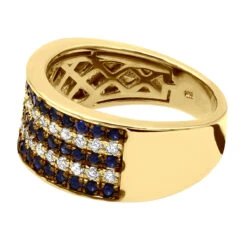 5 Row 10K Yellow Gold Blue Sapphire Diamond Band For Men & Women -Urban Jewels Shop uniqe wedding rings 10k gold blue sapphire diamond band for men women 001234 w backye 20211209