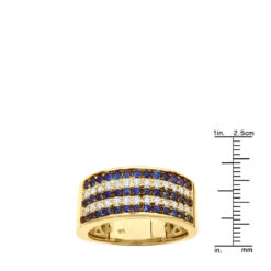 5 Row 10K Yellow Gold Blue Sapphire Diamond Band For Men & Women -Urban Jewels Shop uniqe wedding rings 10k gold blue sapphire diamond band for men women 001234 w ruler yellow