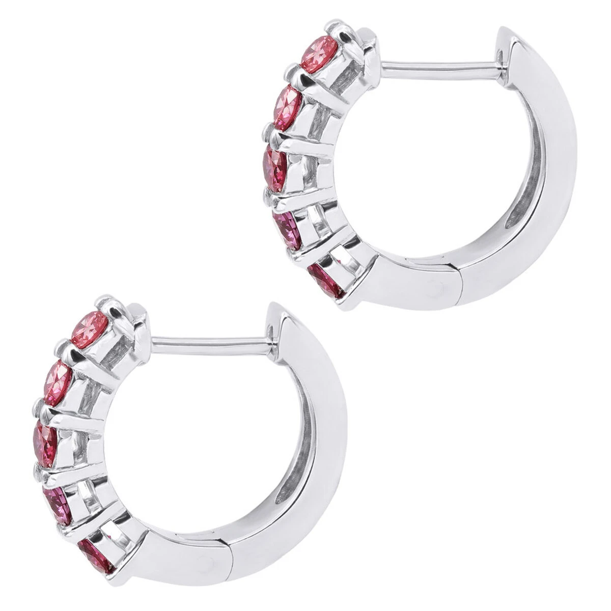 Pink Diamond Huggie Earrings Hoops 1 Carat 14K White Gold 4 Pink Diamond Huggie Earrings Hoops 1 Carat 14K White Gold - Image 4